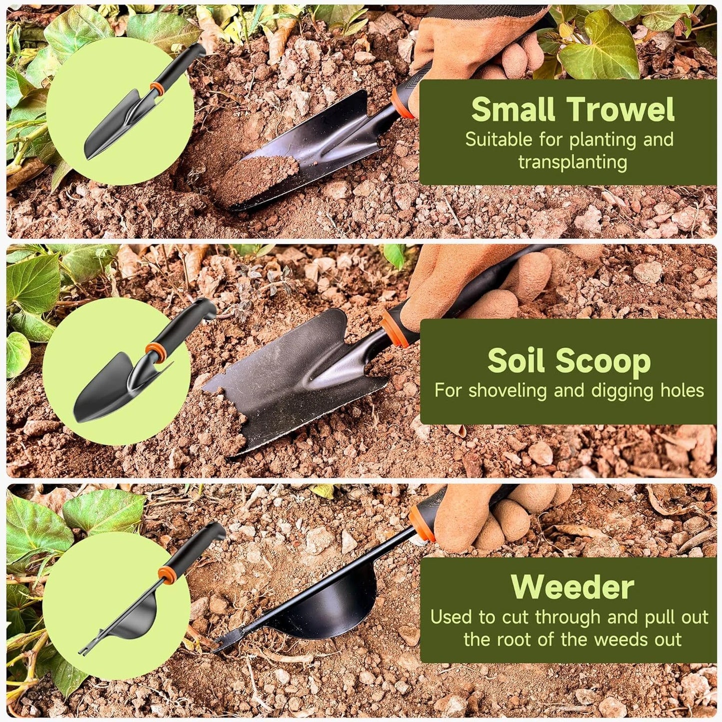Garden Tool Set 10Pcs, Heavy Duty Gardening Tool Set, with Non-Slip Rubber Grip,