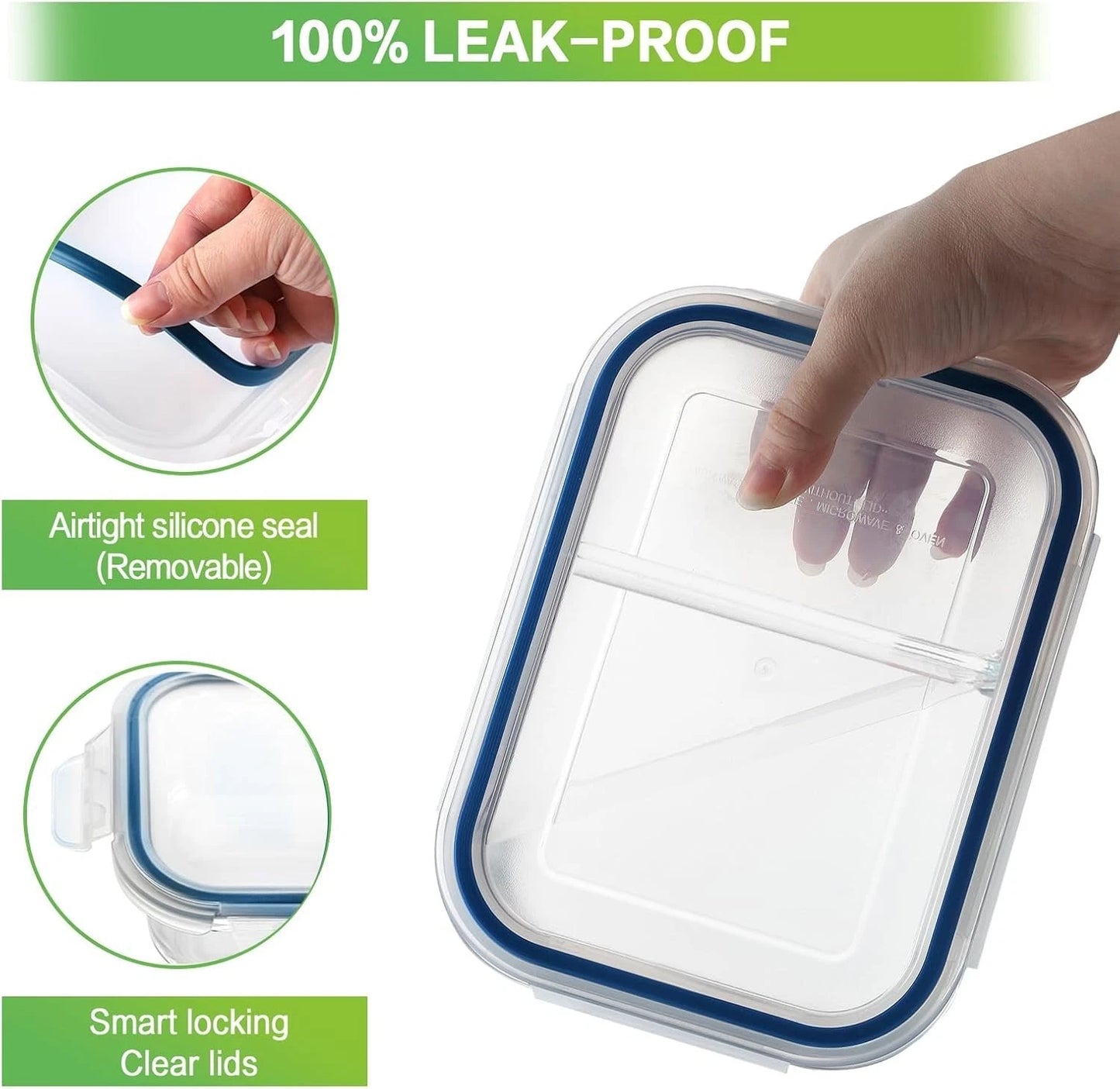 Airtight 10 Pack Glass Meal Prep Containers - 24oz, Oven & Microwave Safe