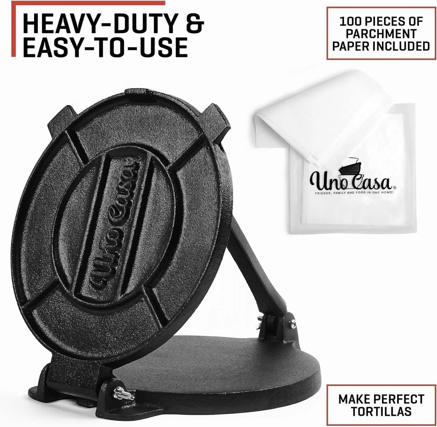 Cast Iron Tortilla Press 8 Inch - Tortilla Maker Press, Pre-Seasoned Roti Maker