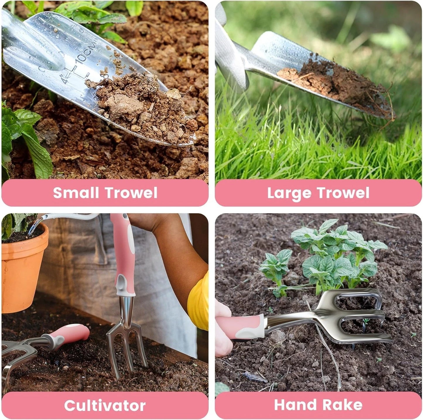 8 Piece Pink Stainless Steel Garden Tools Set - Perfect Gift for Garden Lovers