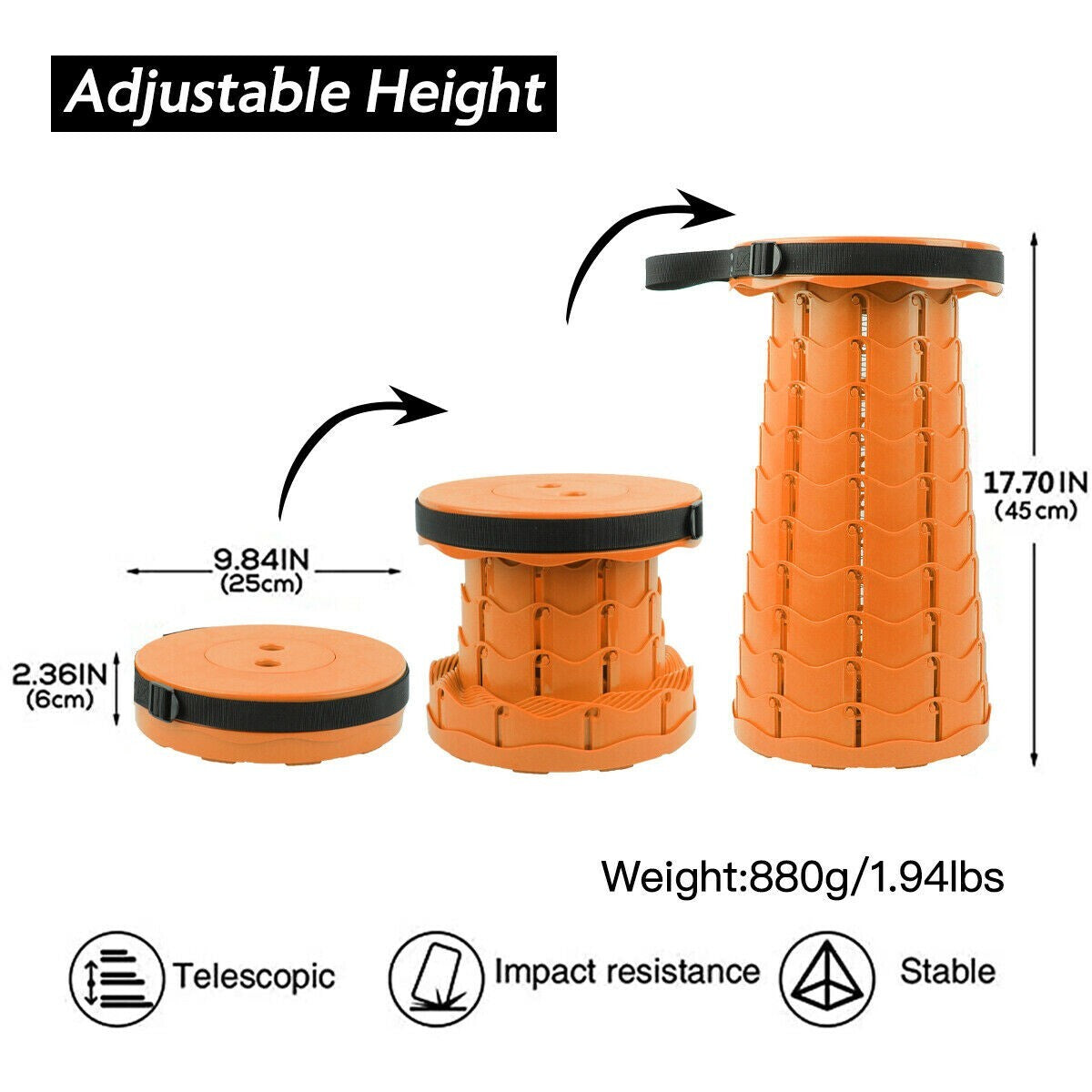Folding Stool Portable Telescopic Chair Seat Camping Retractable Outdoor Fishing