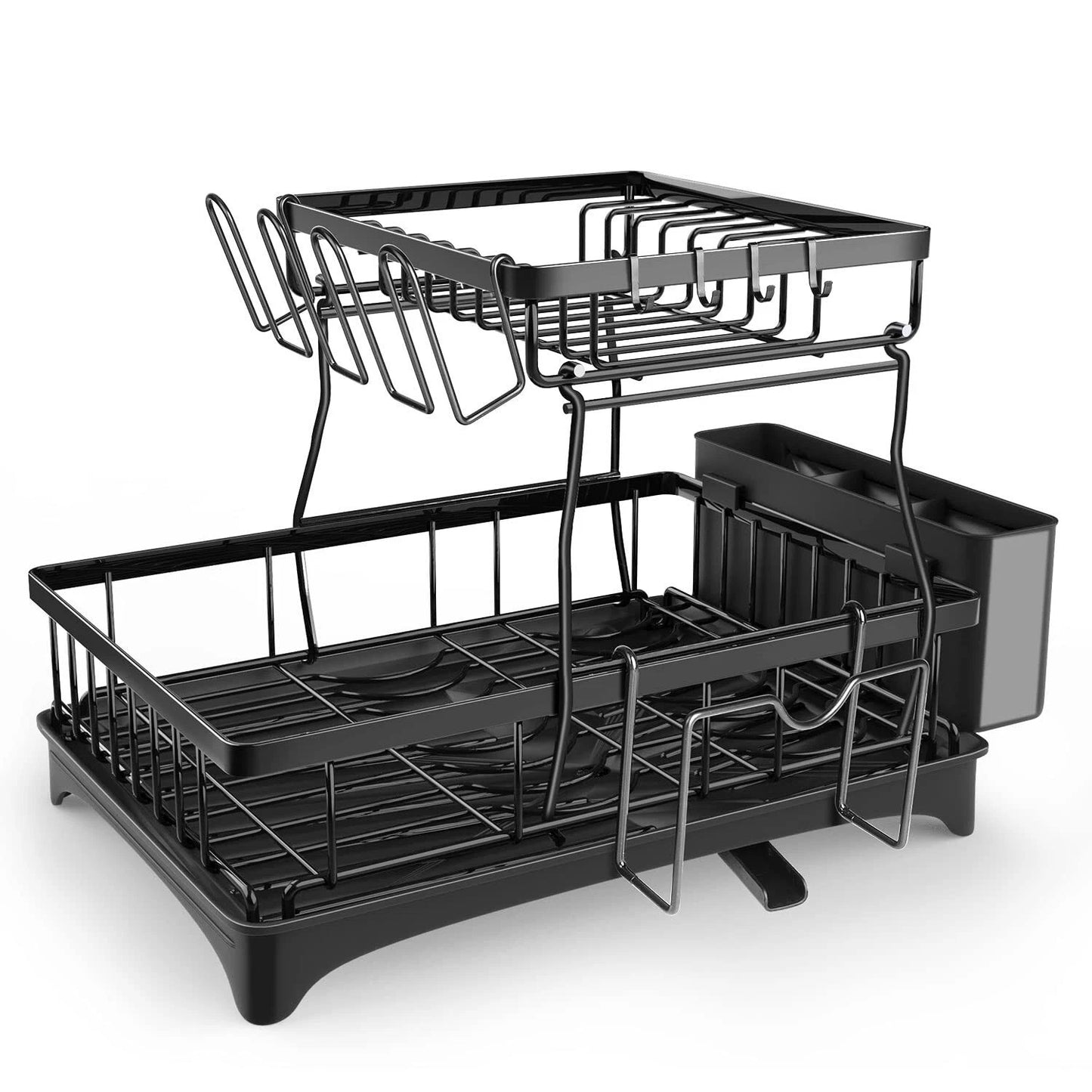 Dish Drying Rack - 2 Tier Dish Racks for Kitchen Counter with Drainboard