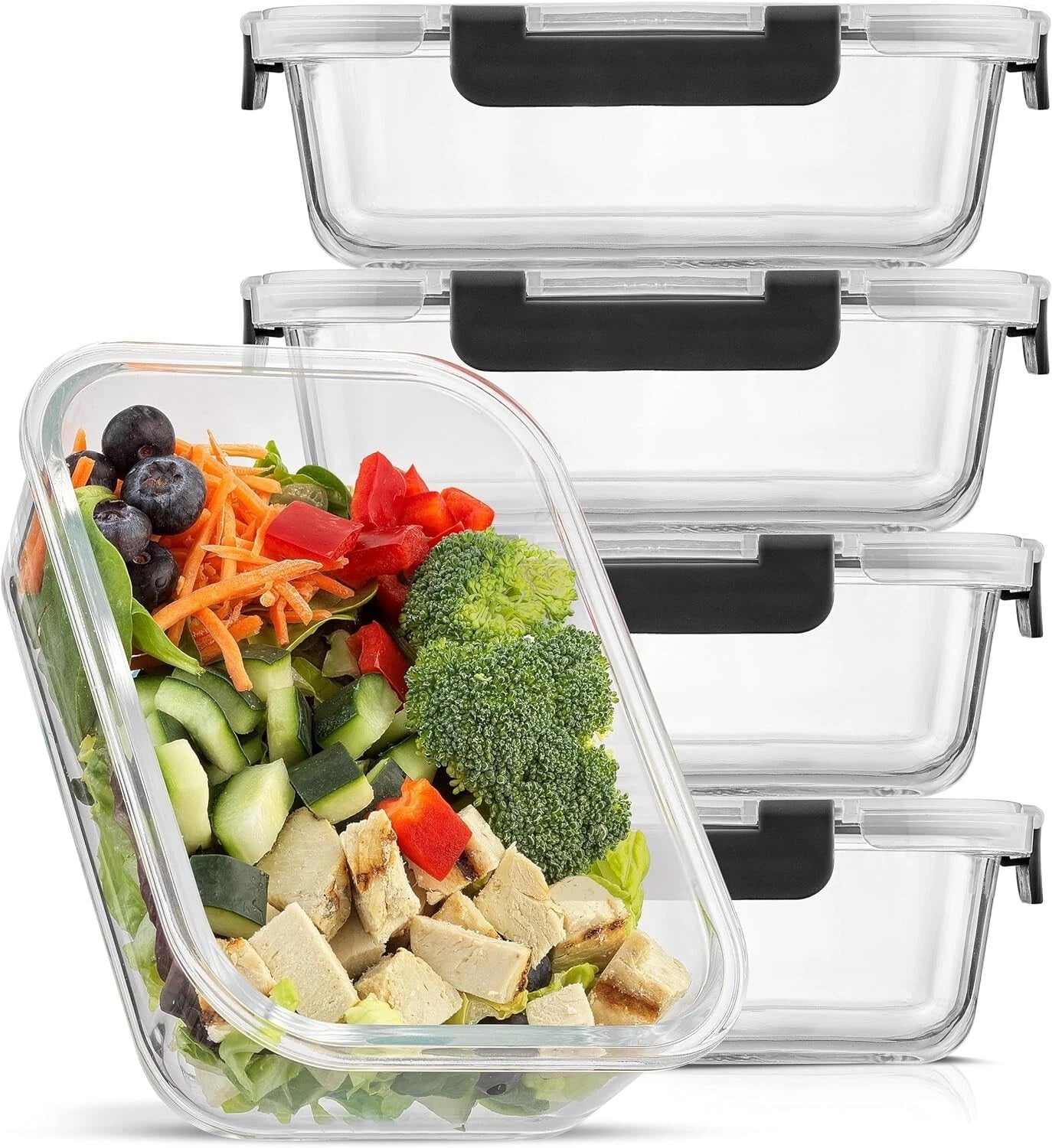 Glass Food Storage Containers 5 Pack 35oz Airtight Meal Prep Lunch Kitchen Set