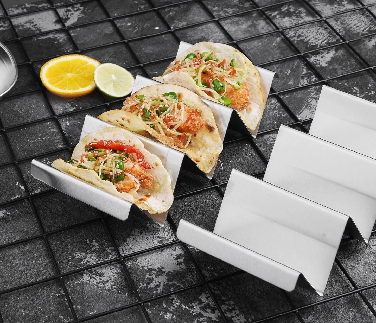 Taco Holder Stand 4 Packs - Stainless Steel Taco Rack Truck Tray Style Oven Safe