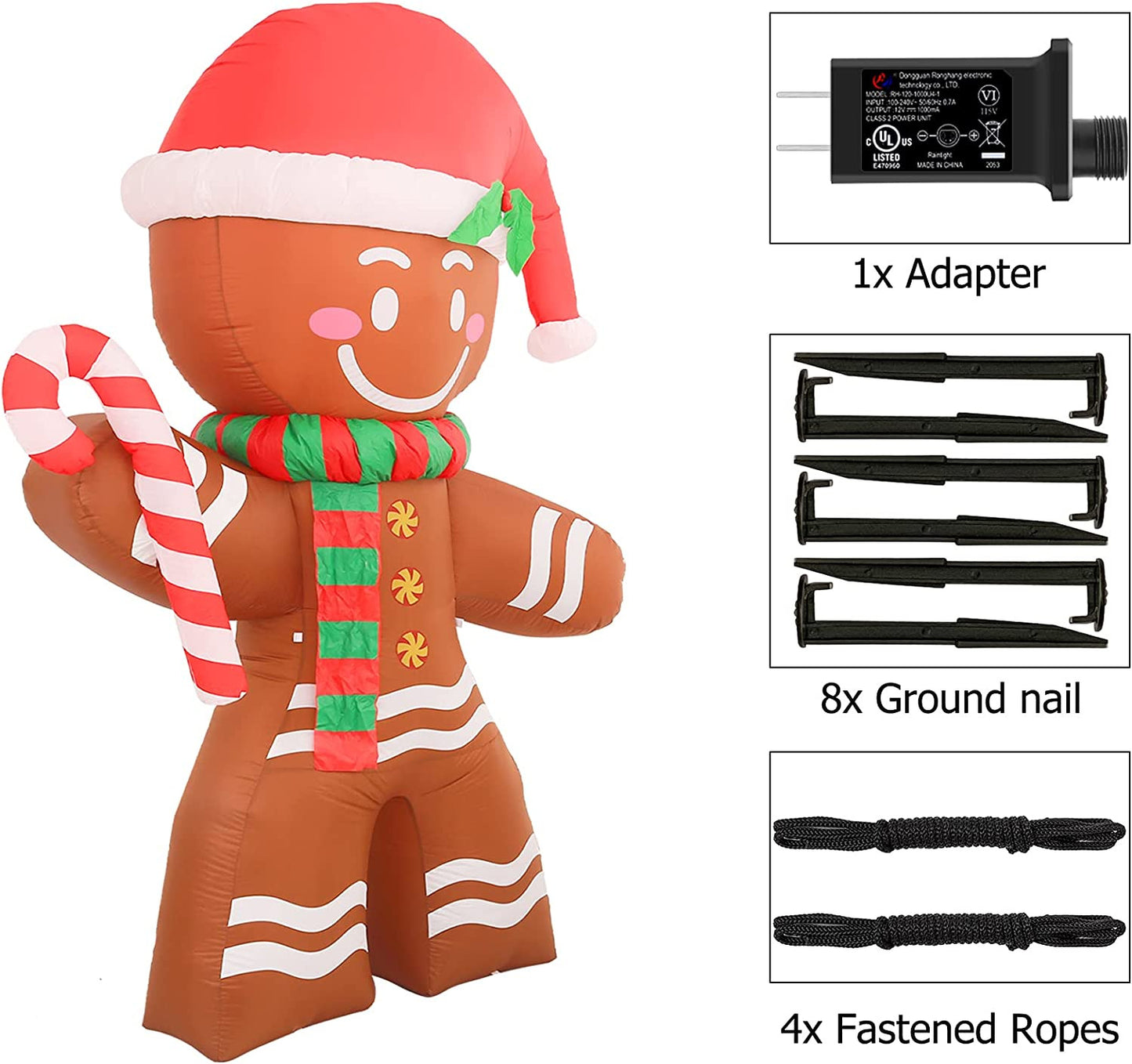 8 FT Christmas Inflatables Decoration Gingerbread Man with Built-In Leds Blow up