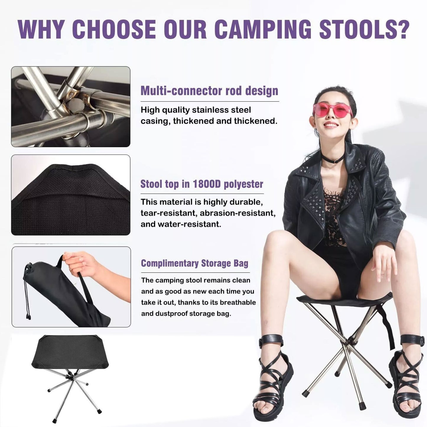 Folding Stool Portable Telescopic Chair Seat Camping Retractable Outdoor Fishing