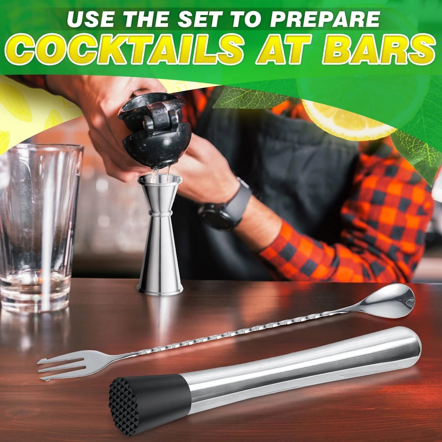 Stainless Steel Muddler Cocktail Spoon Set-Bar Muddler for Cocktail Tool Stirrer
