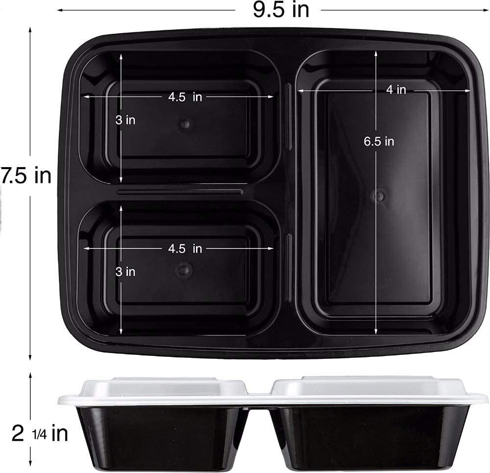 10 Pack Bento Box 32oz 3 Compartment Meal Prep Containers with Lids Food Storage