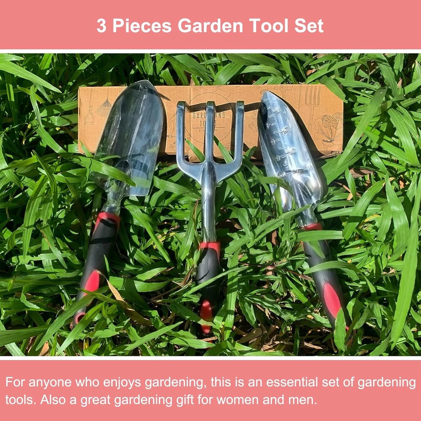 Garden Tool Set, 3PCS Heavy Duty Aluminum Gardening Tools with Soft Non-Slip Erg