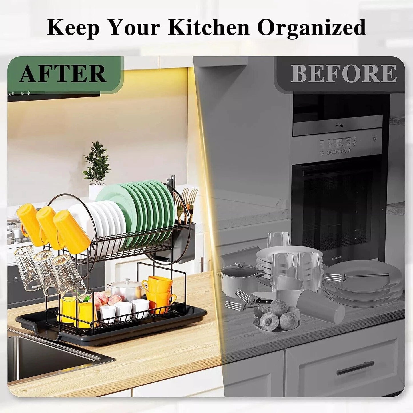 2 Tier Dish Racks Dish Drying Rack for Kitchen Counter with Drainboard New