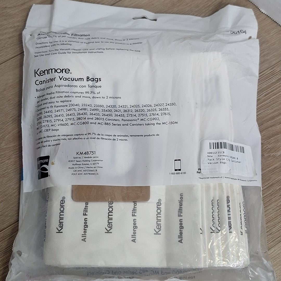 1- 8 Pack Kenmore Type Q/C Canister Vacuum Cleaner Bags 50104, 5055, NEW