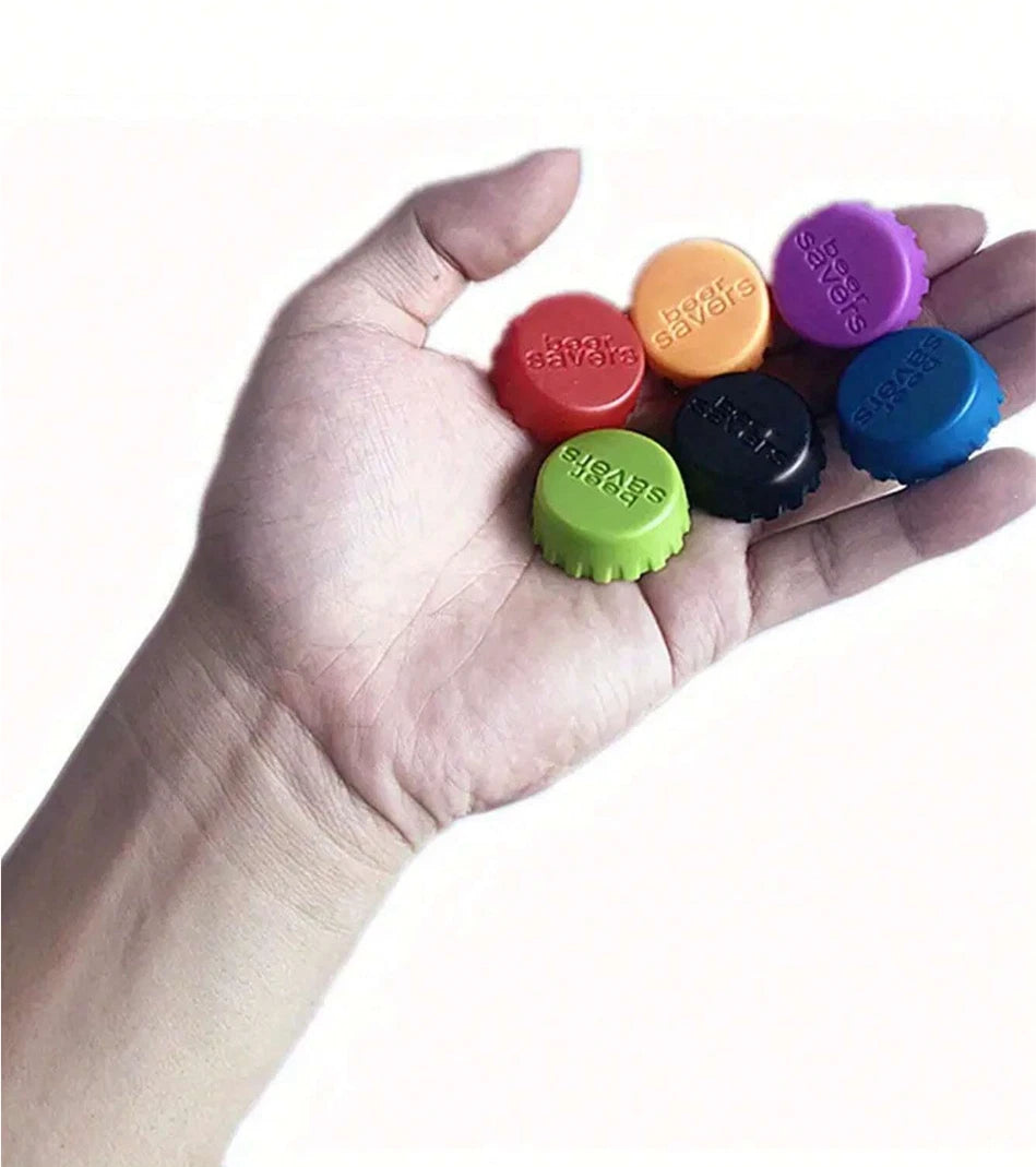 6 PCS Reusable Silicone Bottle Caps - Colorful Sealed Lids for Beverages - NEW