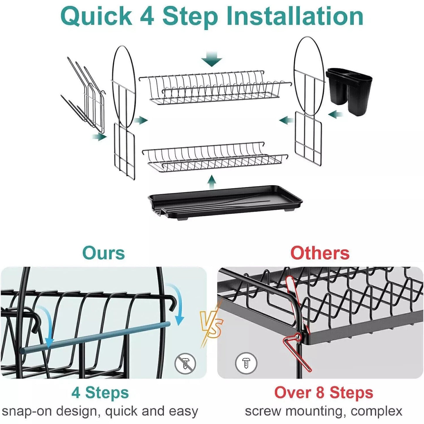 2 Tier Dish Racks Dish Drying Rack for Kitchen Counter with Drainboard New
