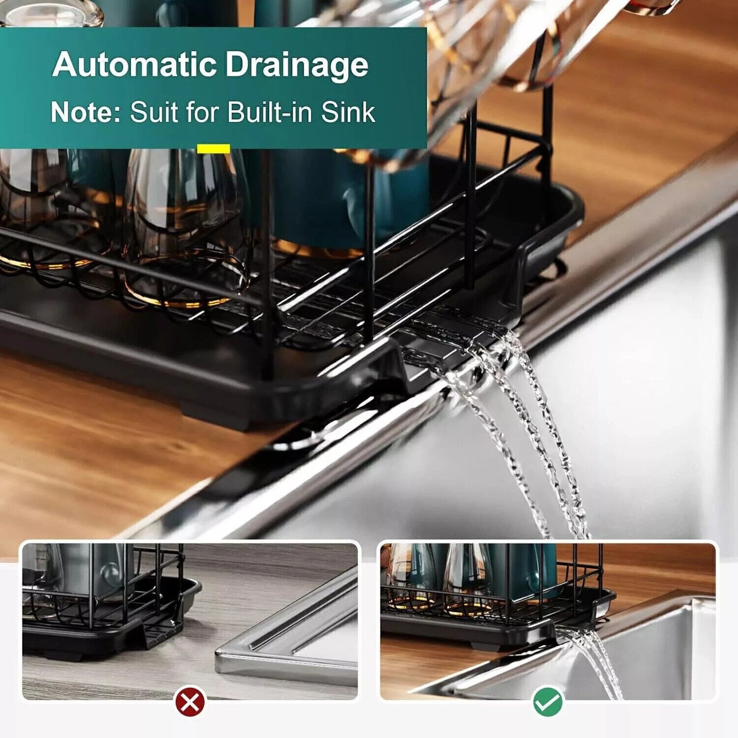2 Tier Dish Racks Dish Drying Rack for Kitchen Counter with Drainboard New