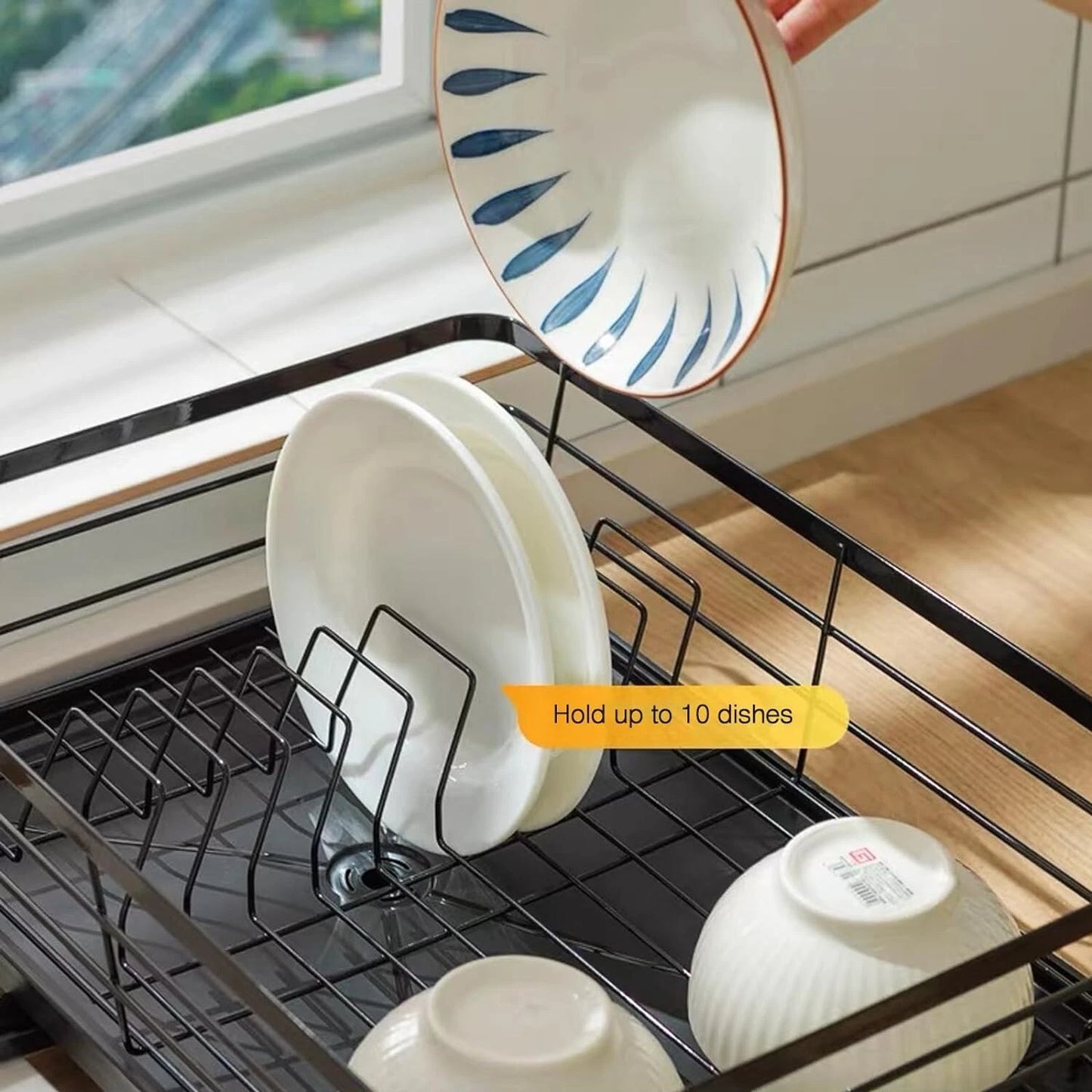 Stainless Steel Kitchen Dish Drying Rack w/ Utensil Holder & Drain Board Durable