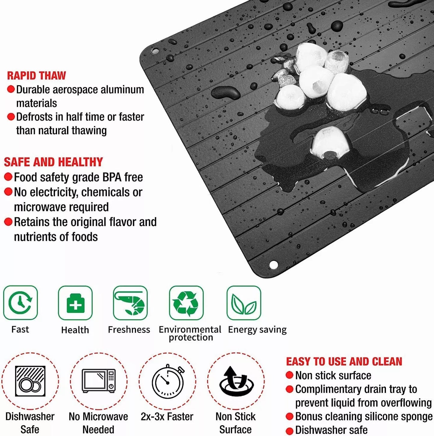 Fast Defrosting Tray Rapid Thawing Board Safe Defrost Meat Frozen Food Plate US