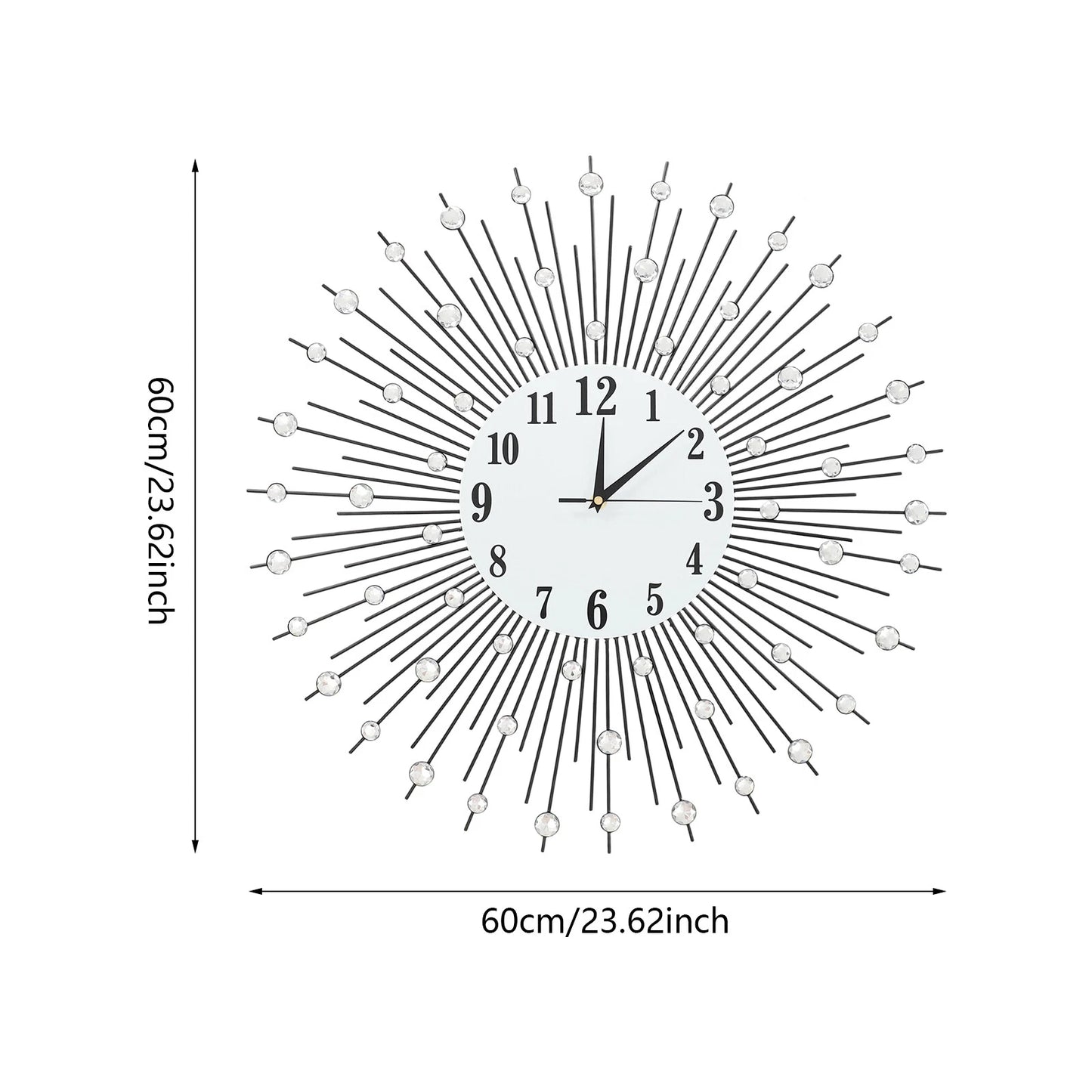 Luxury Large Wall Clock 60cm 3D Peacock Metal Wall Watch Living Room Home Decor