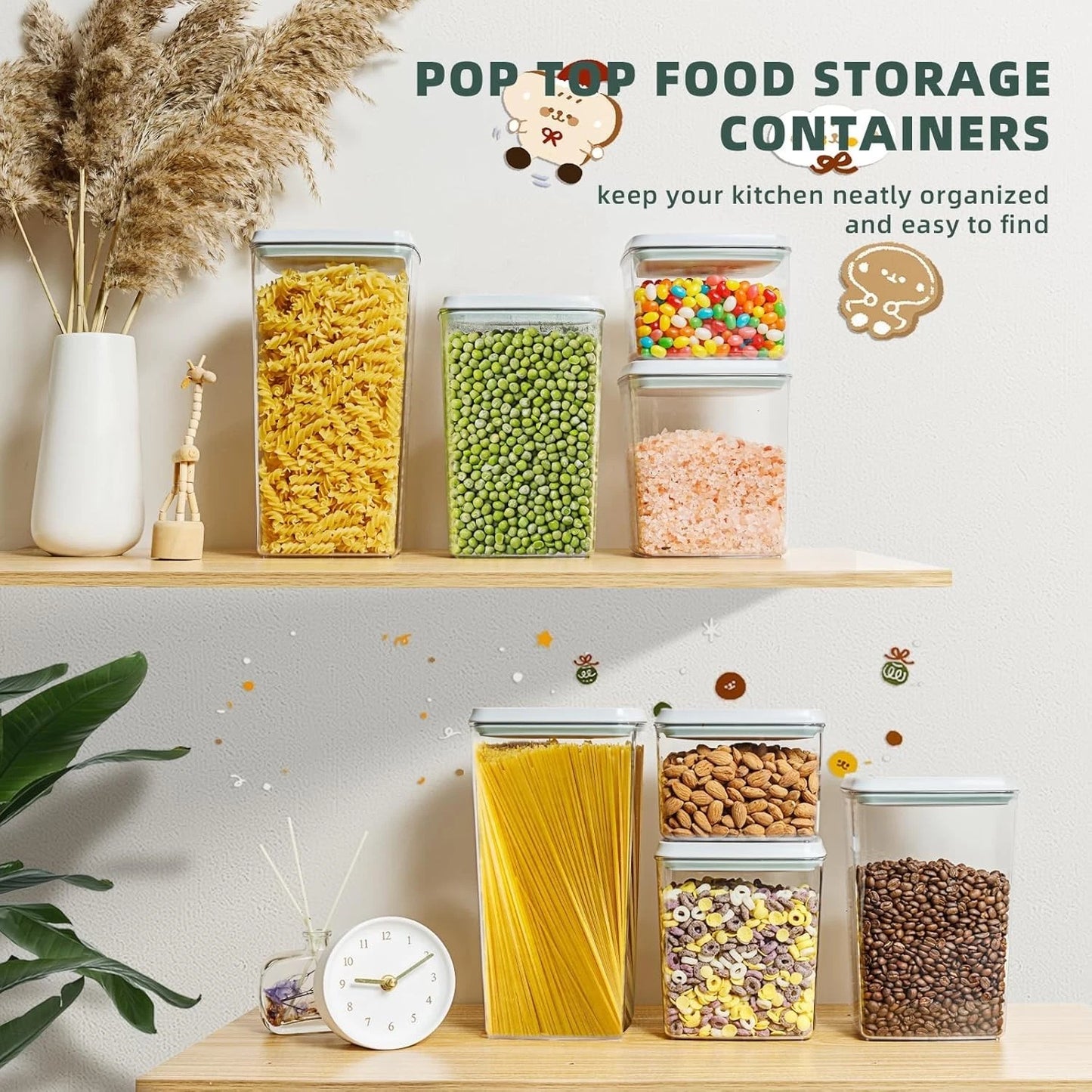 8-Pack BPA-Free Pop Top Food Storage Containers - Airtight Kitchen Organizers