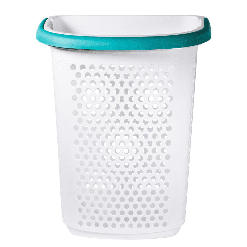 Home Logic 2 Bushel Rolling Plastic Laundry Hamper with Pop-up Handle, White