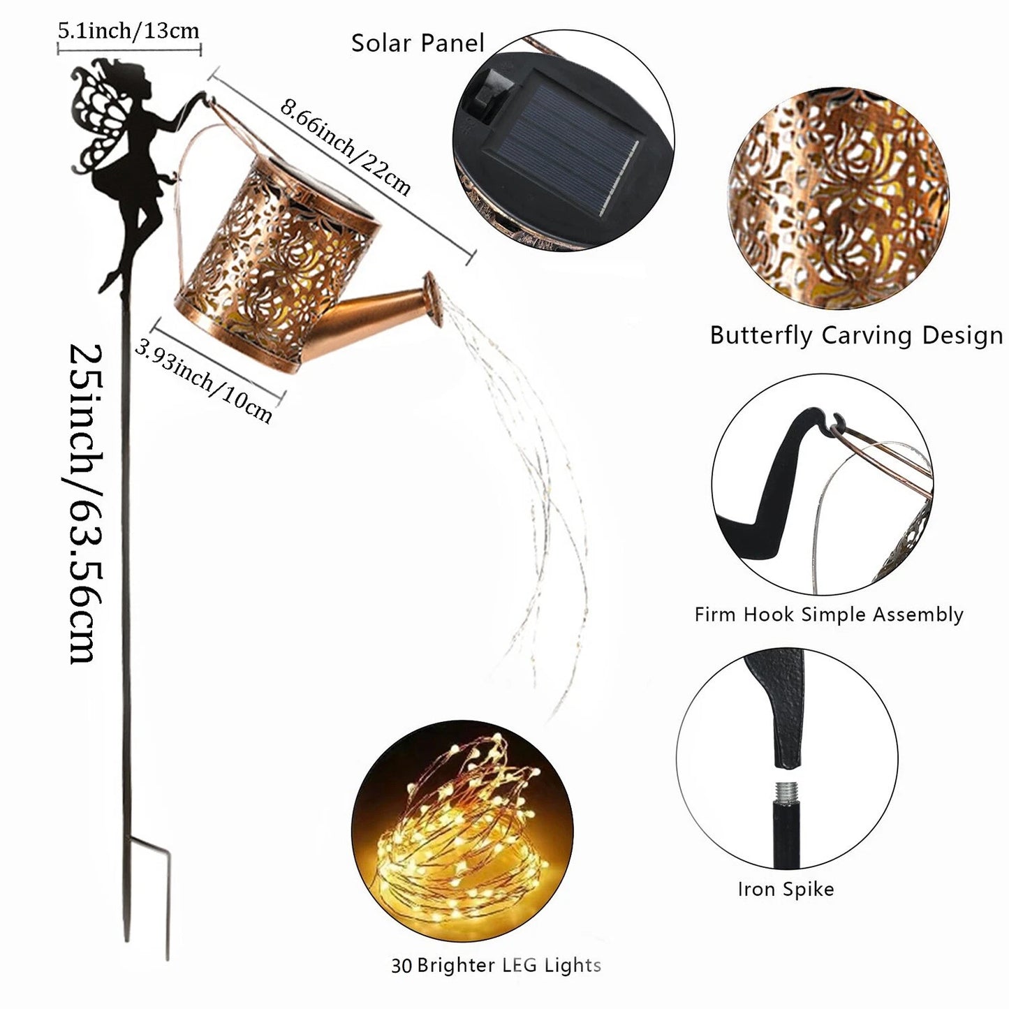 Solar Watering Can Light Outdoor Garden Waterproof Hanging LED String Landscape