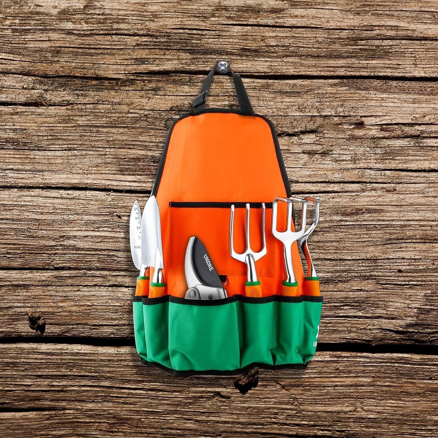 Ukoke 12 Piece Aluminum Garden Tools Set, Gardening Apron with Storage Pocket