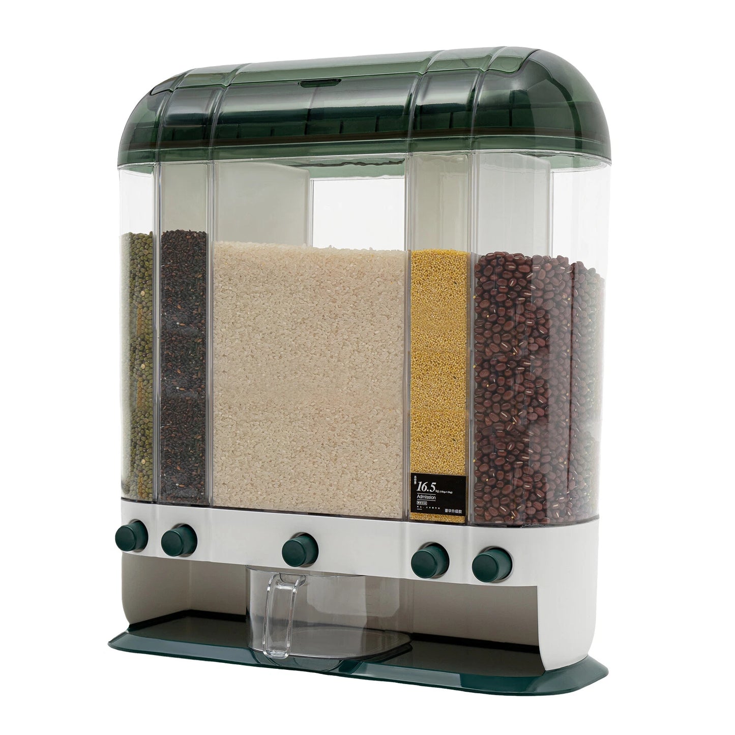 5-Grid Cereal Dispenser Grain Container Rice Storage Dry Food Box Organizer
