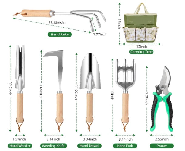 Gardening Tool Set for Women 9 Piece Heavy Duty with Bag Gift for Mom Outdoor