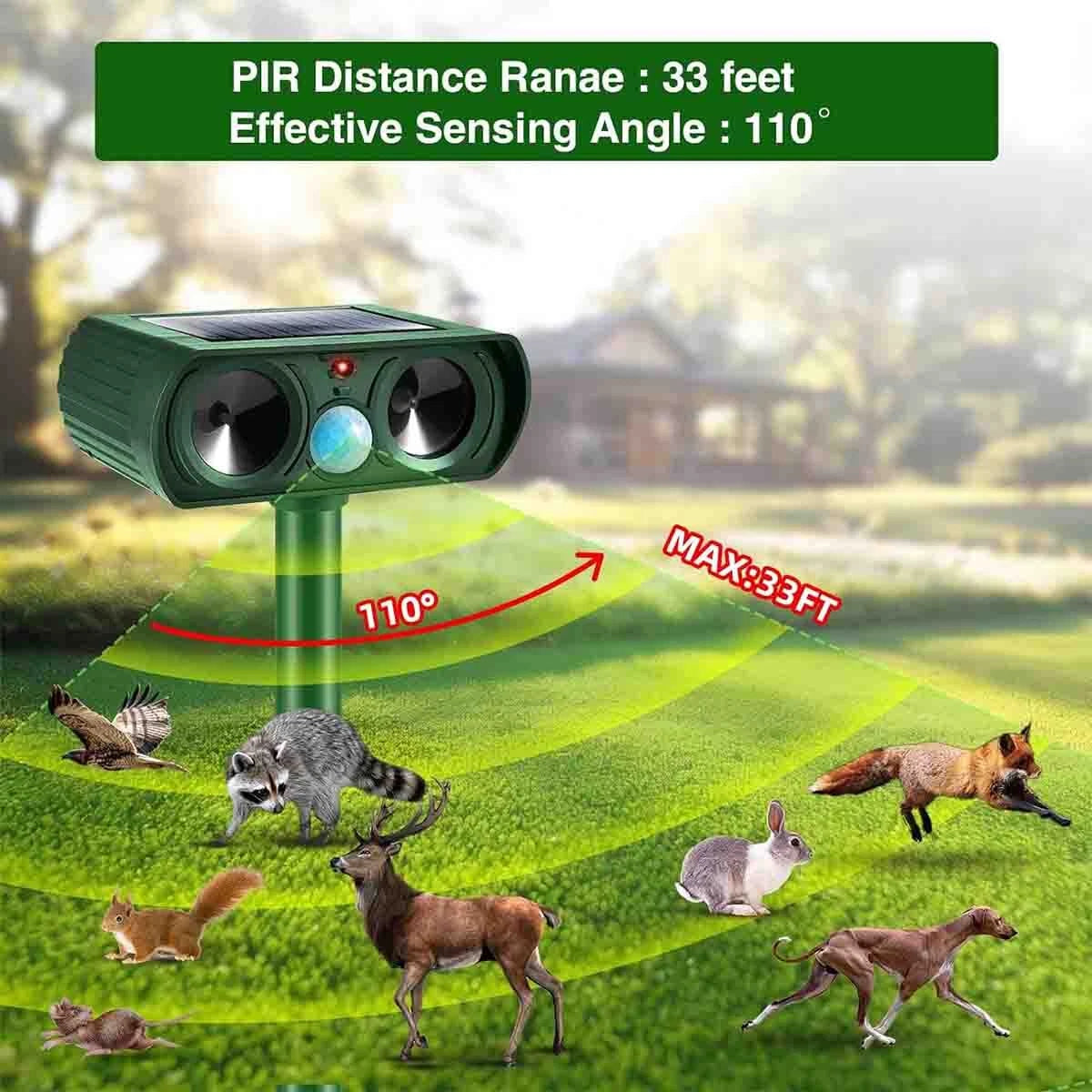 1-2 Pack Solar Ultrasonic Animal Repellent Dog Cat Skunk Deer Raccoon For Garden