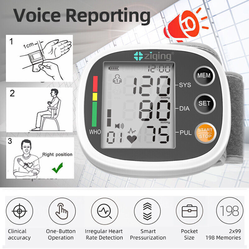 Digital Wrist Blood Pressure Monitor BP Cuff Accuracy Heart Rate Machine Tester