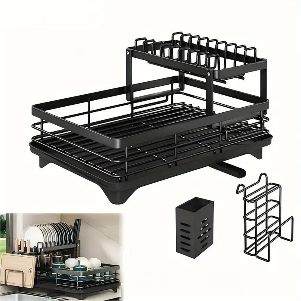 2 Tier Kitchen Dish Cup Drying Rack Utensil Drainer Kitchen Gadgets Storage Rack