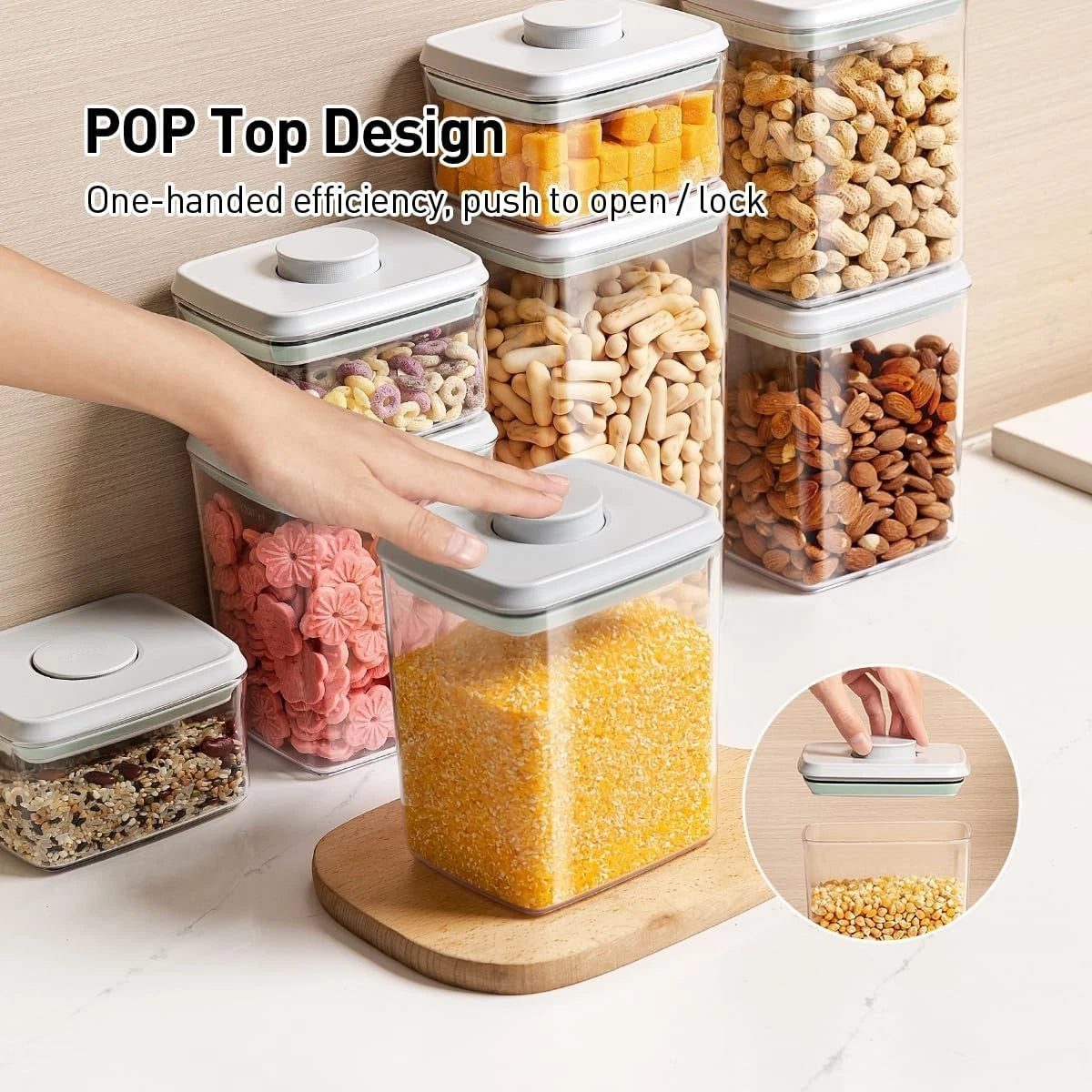 Stackable 1.3Qt Food Storage Container Set - Pop-Up, BPA-Free, Leak-Proof