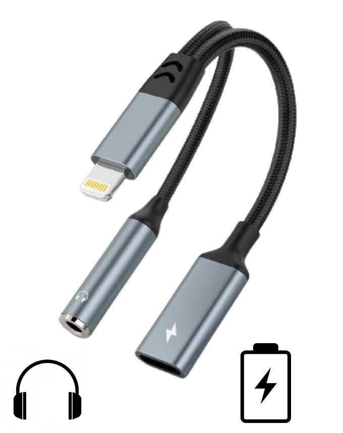 iPhone Headphone & Charger Adapter 2-in-1 to 3.5mm AUX Audio MFi-Certified