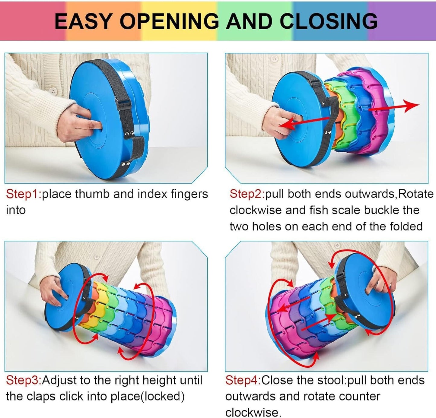 Folding Collapsible Camping Stool, Lightweight Sturdy for Outdoor Use (Rainbow)