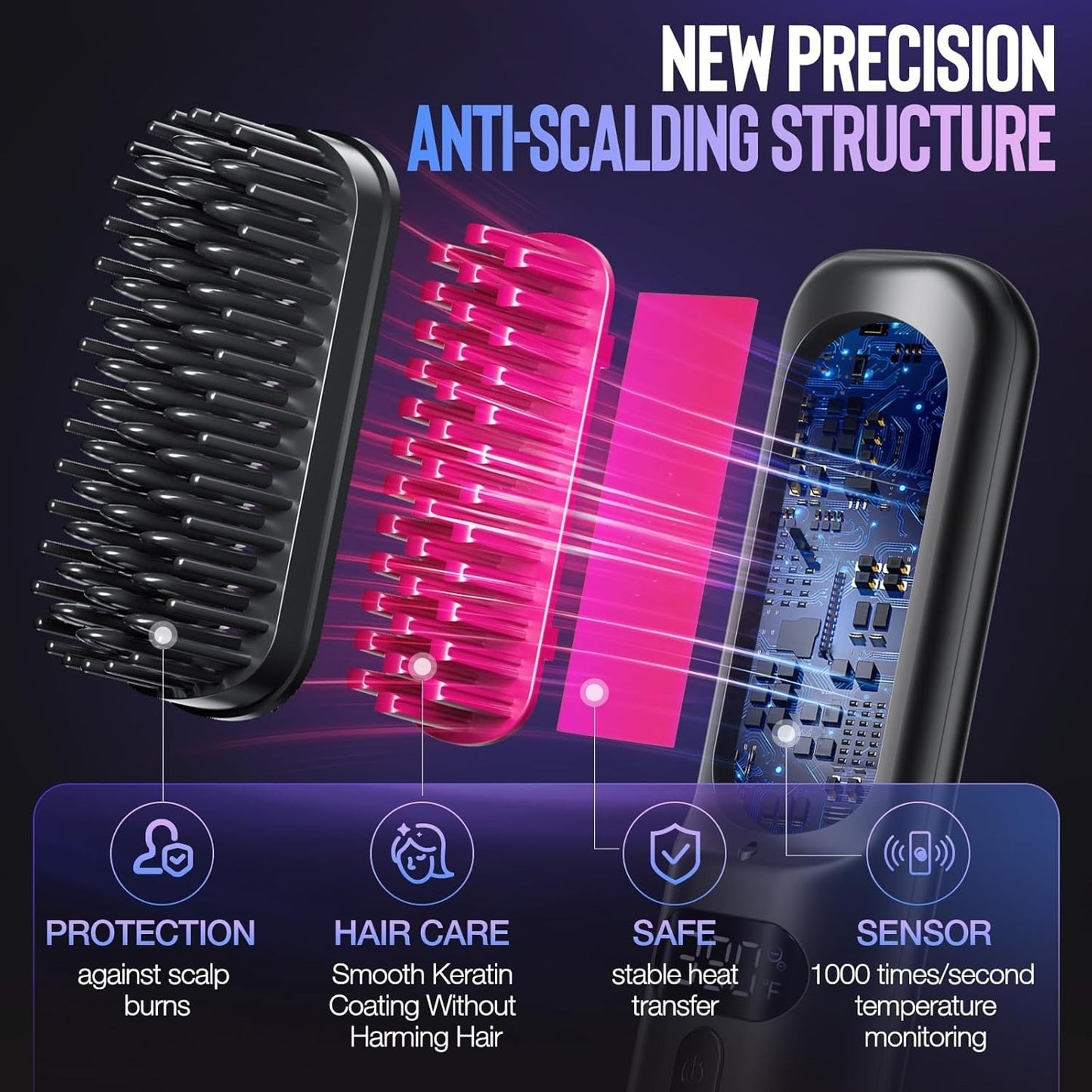 Hair Straightener Comb Portable Pro Electric Beard Straightening Brush Heat Hot