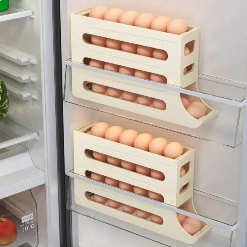 4-Tier Roll down Refrigerator Egg Dispenser Storage Rack Auto Rolling Egg Holder