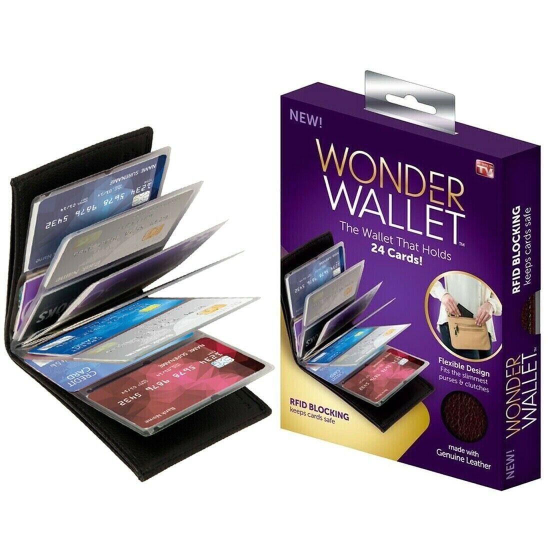 Wonder Wallet Amazing Slim Thin Wonder RFID Wallets As Seen on TV Black Leather