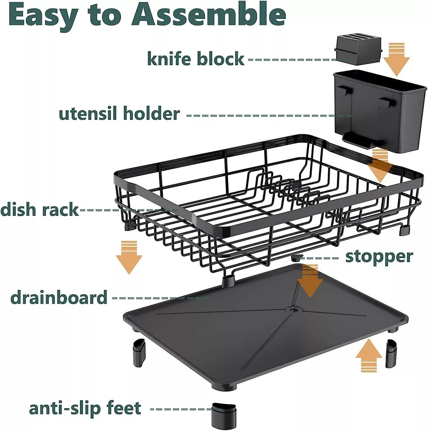 Stainless Steel Kitchen Dish Drying Rack w/ Utensil Holder & Drain Board Durable