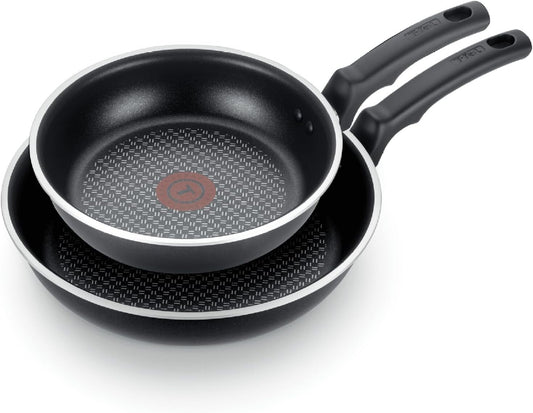 T-fal Cook & Strain Nonstick 2-Piece Fry Pan Cookware Set, 9.5 & 11 inch, Black