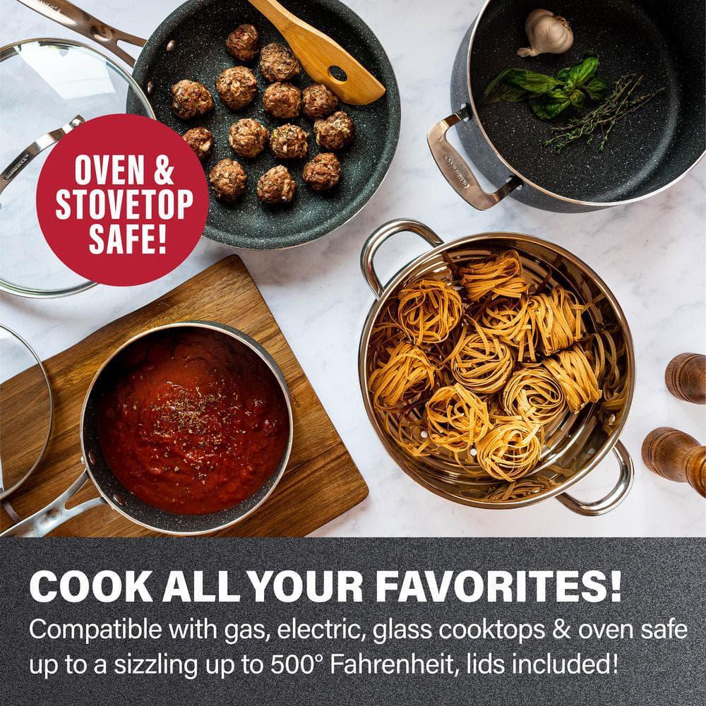 GraniteStone Cookware Set Aluminum Nonstick Diamond Infused Glass Lids 10-Piece