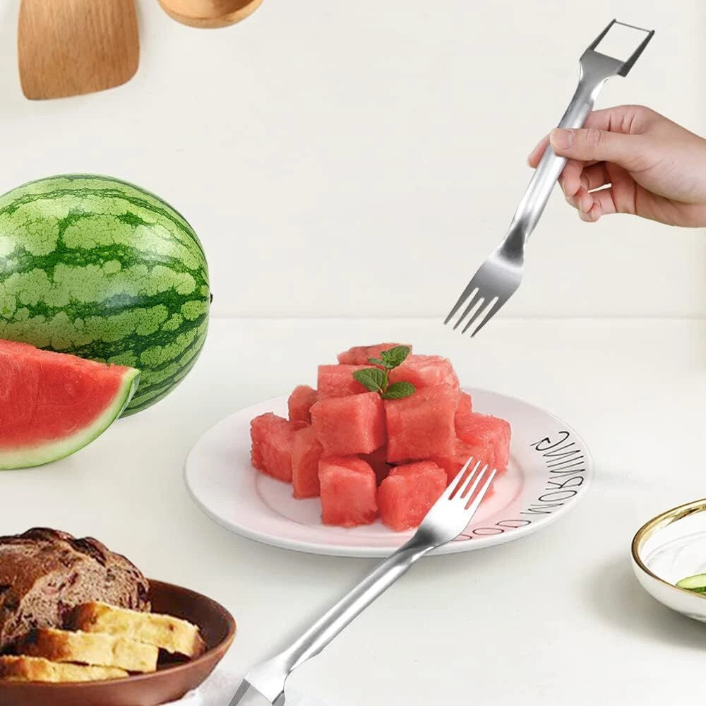 Watermelon Slicer Cutter 2-in-1 Fork Stainless Steel Fruit Cutting Artifact Lot