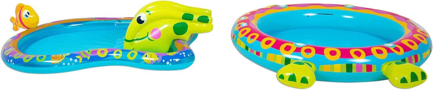 Shade 'N Slide Turtle Inflatable Outdoor Kiddie Splash Pool w Fish Sprinkler NEW