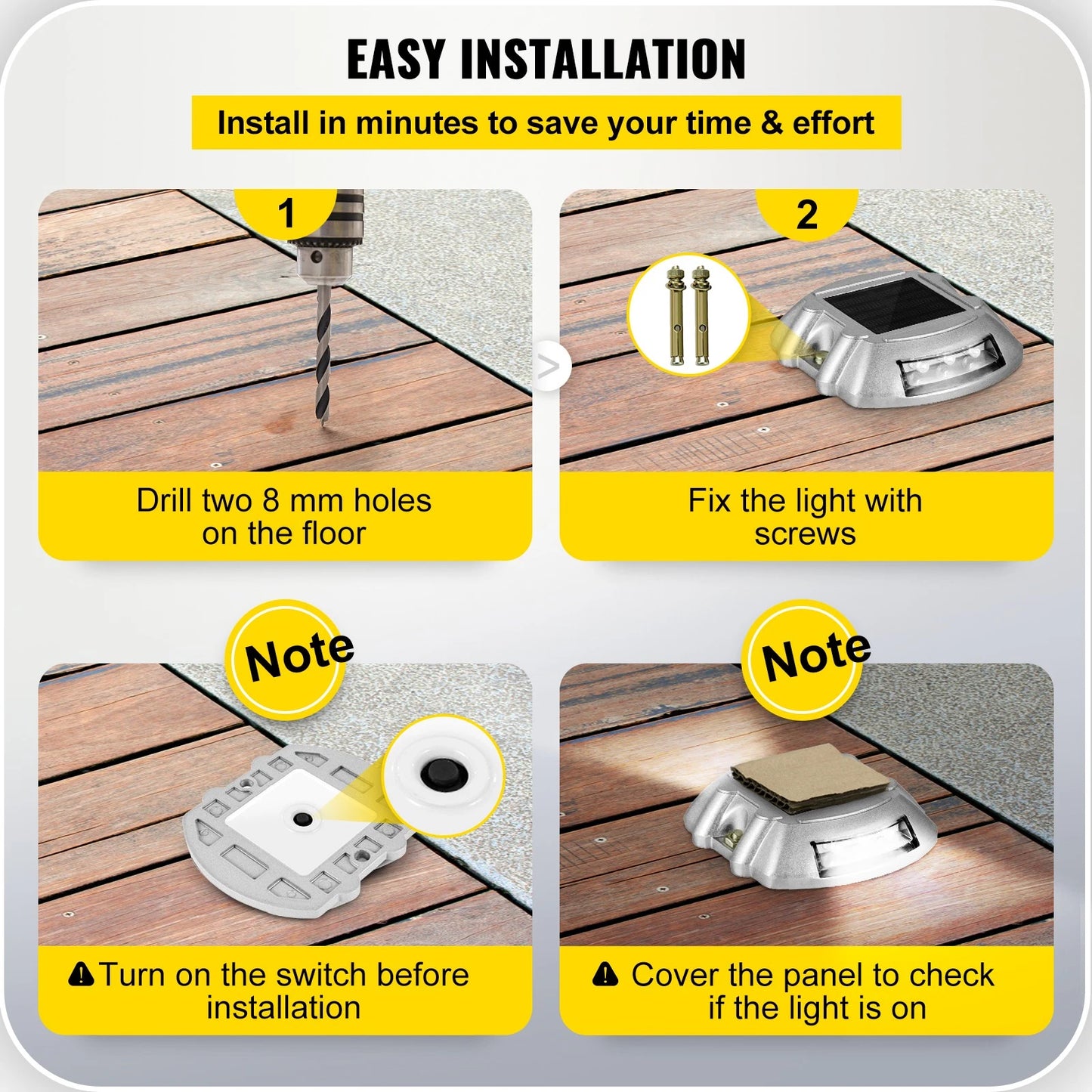 12 Pcs Solar Driveway Lights, IP68 Dock Light w/ Switch for Outdoor, White