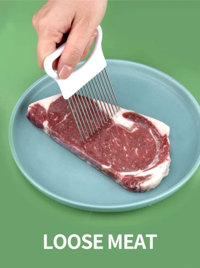 1pc Stainless Steel Onion Holder - Safe Slicing Guide for Vegetables & Meat-NEW