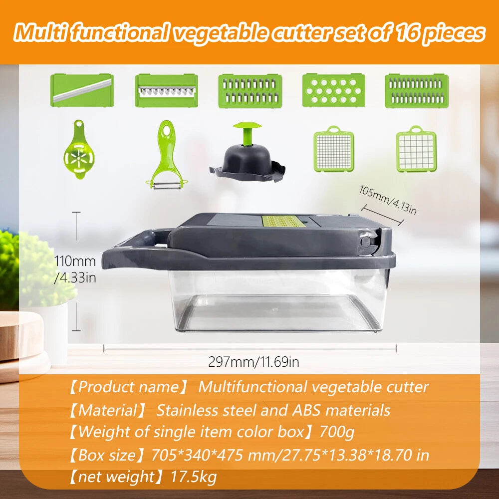 16-In-1 Vegetable Fruit Kitchen Chopper Cutter Food Onion Veggie Dicer Slicer US