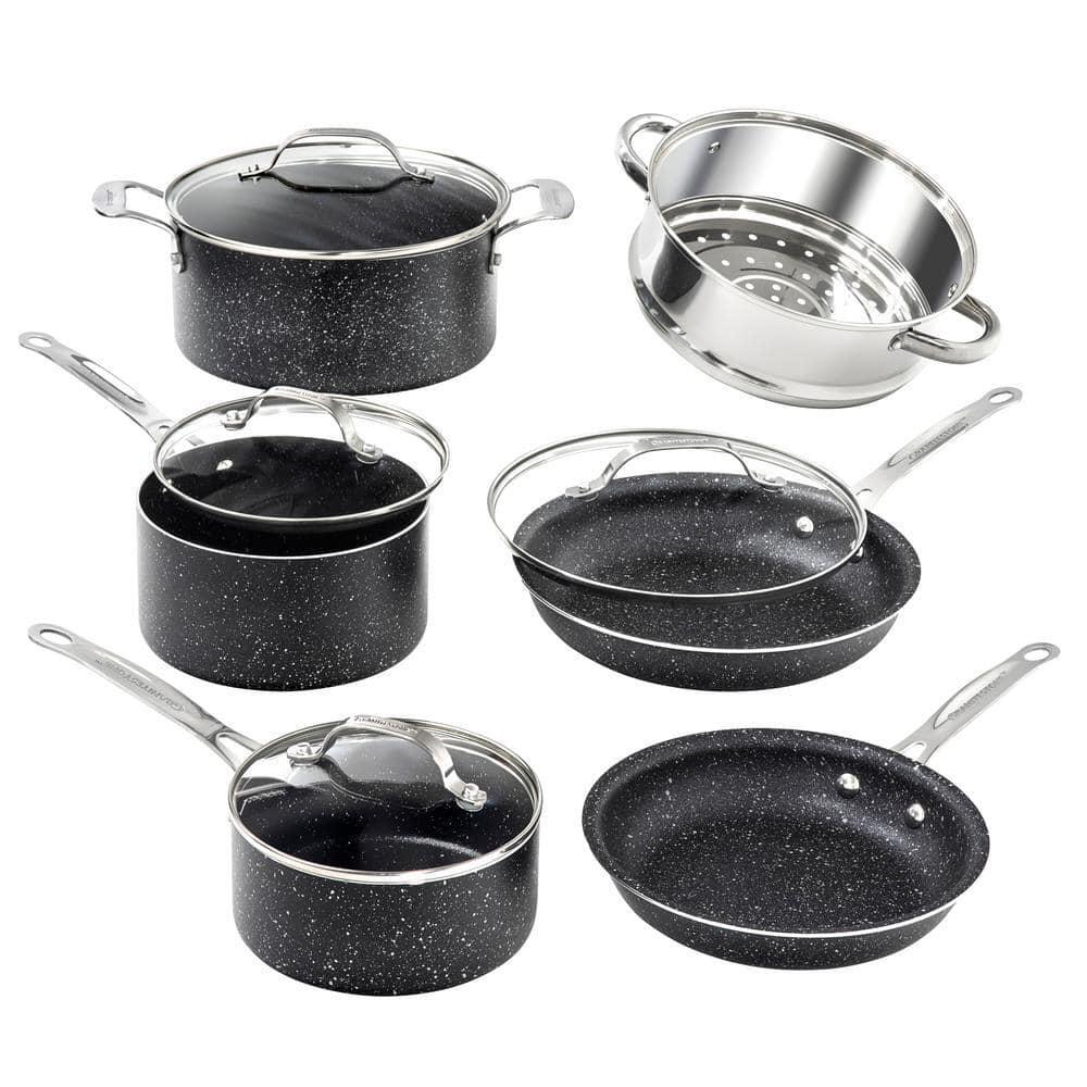 GraniteStone Cookware Set Aluminum Nonstick Diamond Infused Glass Lids 10-Piece