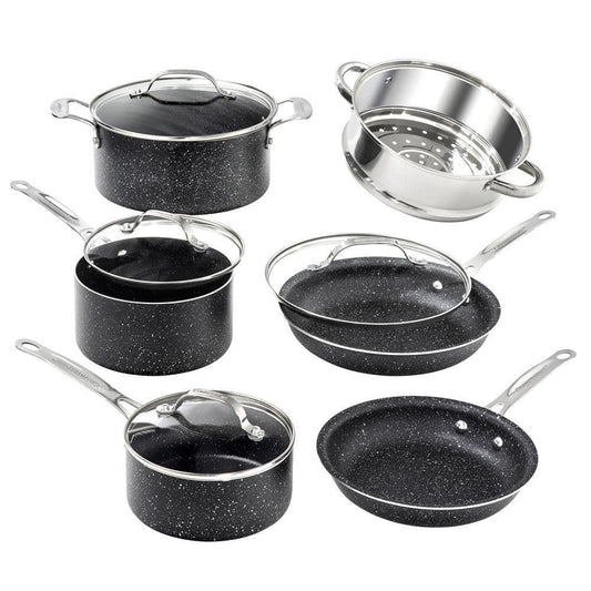 GraniteStone Cookware Set Aluminum Nonstick Diamond Infused Glass Lids 10-Piece