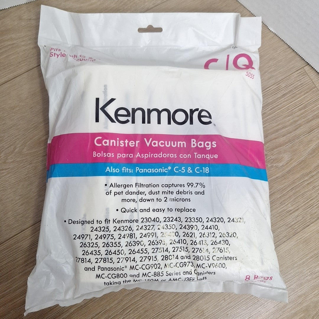 1- 8 Pack Kenmore Type Q/C Canister Vacuum Cleaner Bags 50104, 5055, NEW