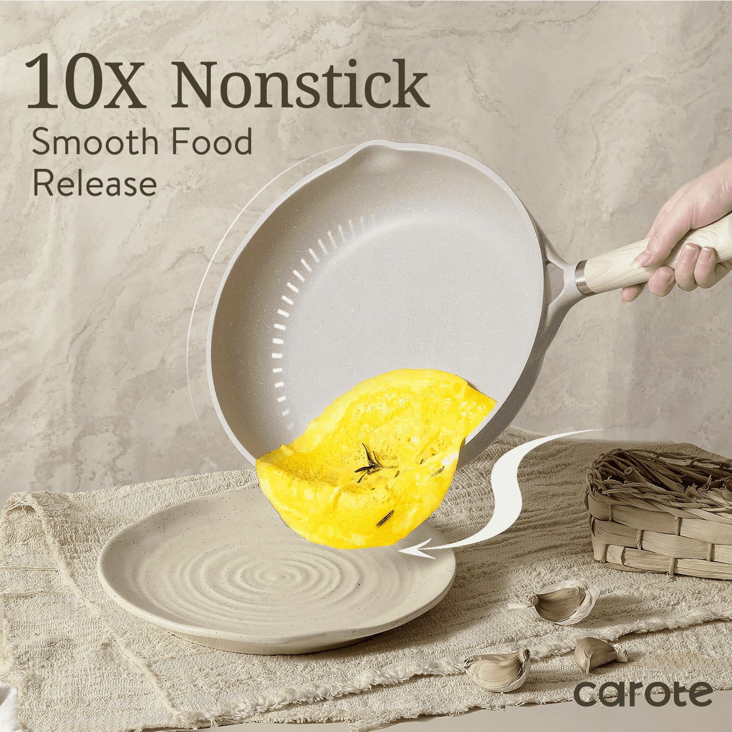 8-Piece Beige Granite Cookware Set