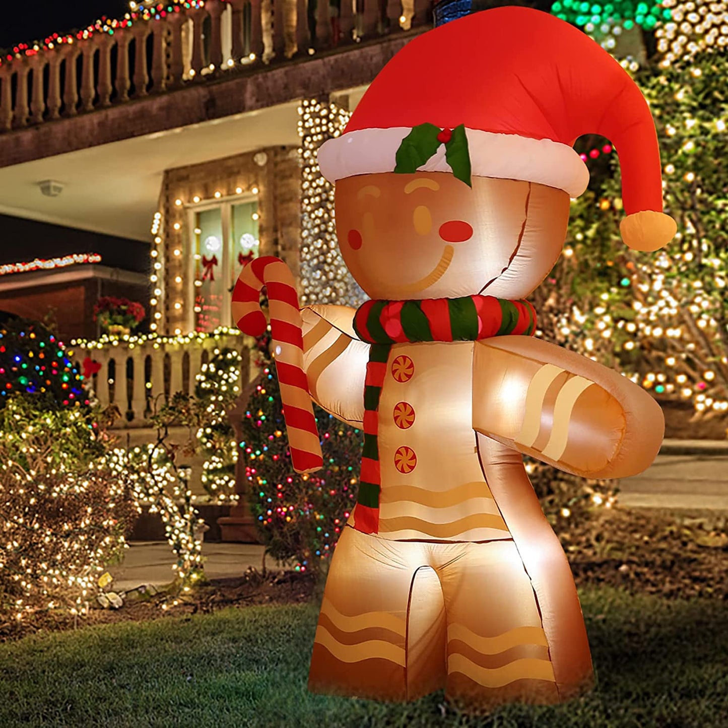 8 FT Christmas Inflatables Decoration Gingerbread Man with Built-In Leds Blow up