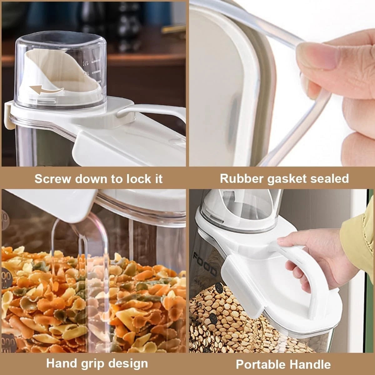 Large 2.8L Clear Airtight Food Storage with Measure Cup for Kitchen Organization
